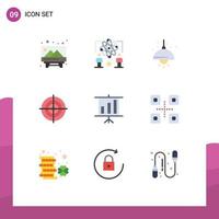 Pack of 9 creative Flat Colors of point strategy atom goal light Editable Vector Design Elements