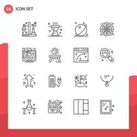 User Interface Pack of 16 Basic Outlines of game lucky grill system planet Editable Vector Design Elements