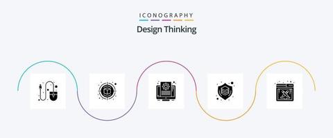 Design Thinking Glyph 5 Icon Pack Including design. shield. document. graphic. brain vector
