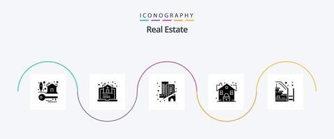 paquete de iconos de glifo 5 de bienes raíces que incluye el progreso. seguridad. edificio. verdadero. bienes vector