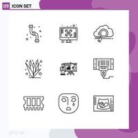 Pictogram Set of 9 Simple Outlines of farming crop tools corn technology Editable Vector Design Elements