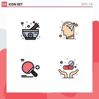 Set of 4 Modern UI Icons Symbols Signs for bowl racket natural imagination table tennis Editable Vector Design Elements