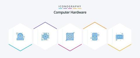 Paquete de 25 íconos azules de hardware de computadora que incluye hardware. computadora. ventilador. chip. sonido vector