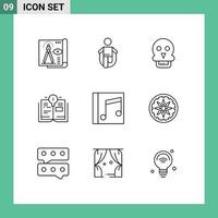 Mobile Interface Outline Set of 9 Pictograms of album education rope bulb medical Editable Vector Design Elements