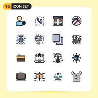 Flat Color Filled Line Pack of 16 Universal Symbols of protection global grid report business Editable Creative Vector Design Elements