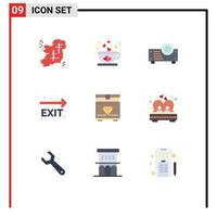 Set of 9 Vector Flat Colors on Grid for chest navigation tea leave exit Editable Vector Design Elements