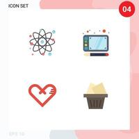 Editable Vector Line Pack of 4 Simple Flat Icons of atom like physics tablet surprise Editable Vector Design Elements