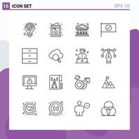 Set of 16 Modern UI Icons Symbols Signs for drawer sign party flag building Editable Vector Design Elements