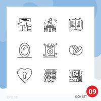 paquete de iconos de vector de stock de 9 signos y símbolos de línea para elementos de diseño de vector editables de educación interior de comida de espejo de vacaciones