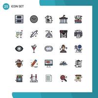User Interface Pack of 25 Basic Filled line Flat Colors of greece columns attachment citadel pin Editable Vector Design Elements