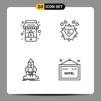 Set of 4 Modern UI Icons Symbols Signs for shopping startup mobile valentine shuttle Editable Vector Design Elements