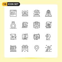 Pictogram Set of 16 Simple Outlines of book presentation gift imagination world Editable Vector Design Elements