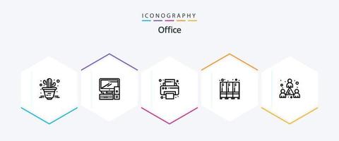 Office 25 Line icon pack including team. headcount. printer. colleague. locker vector