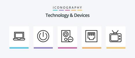 paquete de iconos de línea 5 de dispositivos que incluye tv. entretenimiento. ethernet poder. electrónica. diseño de iconos creativos vector