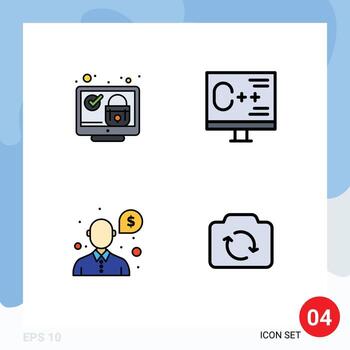 paquete de iconos de vector de stock de 4 signos y símbolos de línea para la programación de bloqueo verificar elementos de diseño de vector editables de dinero de computadora