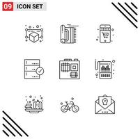 Stock Vector Icon Pack of 9 Line Signs and Symbols for computer check namaz base approve Editable Vector Design Elements