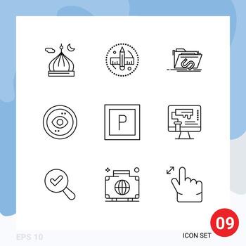 9 iconos creativos, signos y símbolos modernos de la interfaz de usuario, herramienta ocular, navegador, Internet, elementos de diseño vectorial editables vector