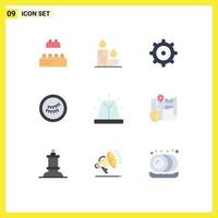 9 User Interface Flat Color Pack of modern Signs and Symbols of location gdpr mechanic siren bell Editable Vector Design Elements