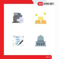 4 Flat Icon concept for Websites Mobile and Apps factory write pollution money building Editable Vector Design Elements