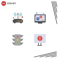 Mobile Interface Flat Icon Set of 4 Pictograms of modem traffic connection promotion navigation Editable Vector Design Elements