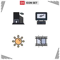 Modern Set of 4 Filledline Flat Colors Pictograph of building light computer imac shine Editable Vector Design Elements