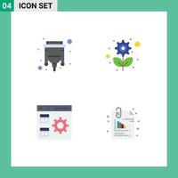 conjunto de pictogramas de 4 iconos planos simples de codificación de cable desarrollo de planta hdmi elementos de diseño vectorial editables vector