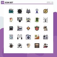 Universal Icon Symbols Group of 25 Modern Filled line Flat Colors of coin computing environment tower electricity Editable Vector Design Elements
