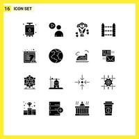 Mobile Interface Solid Glyph Set of 16 Pictograms of alert signaling watch security barbed Editable Vector Design Elements