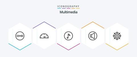 Multimedia 25 Line icon pack including . . note. preferences. control vector