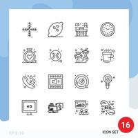 Universal Icon Symbols Group of 16 Modern Outlines of compass time healthy iftar clock Editable Vector Design Elements