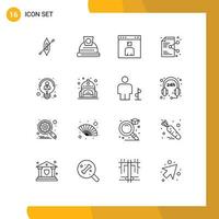 Pictogram Set of 16 Simple Outlines of creative application browser document share Editable Vector Design Elements