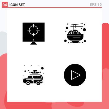 Editable Vector Line Pack of 4 Simple Solid Glyphs of business car targeting food bus Editable Vector Design Elements