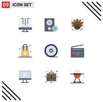 Mobile Interface Flat Color Set of 9 Pictograms of shopping dollar hardware bag thanksgiving Editable Vector Design Elements