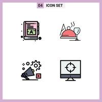 Set of 4 Modern UI Icons Symbols Signs for baby setting ebook food video Editable Vector Design Elements
