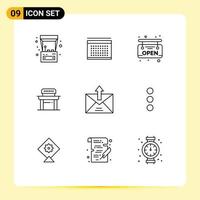 Pictogram Set of 9 Simple Outlines of email e board school student Editable Vector Design Elements