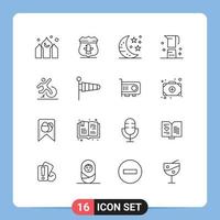 paquete de 16 signos y símbolos de contornos modernos para medios de impresión web, como elementos de diseño de vectores editables de bebidas de bar de creadores de negocios