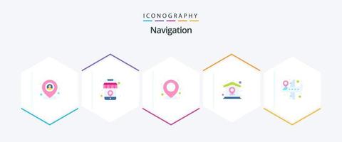 paquete de iconos planos de navegación 25 que incluye la ubicación del avión. mapa. alfiler. localización. navegación vector