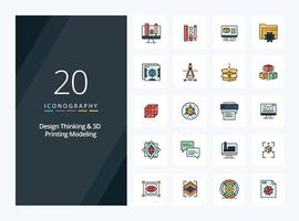 20 Design Thinking And D Printing Modeling line Filled icon for presentation vector