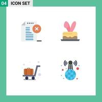 Pack of 4 creative Flat Icons of delete airport document egg trolley Editable Vector Design Elements