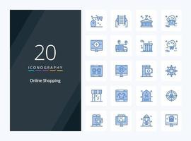 20 Online Shopping Blue Color icon for presentation vector