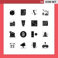 Set of 16 Commercial Solid Glyphs pack for efficiency chart paper round up Editable Vector Design Elements