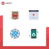 Group of 4 Modern Flat Icons Set for bag global gift page network Editable Vector Design Elements