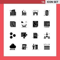 Group of 16 Solid Glyphs Signs and Symbols for creative ram smoke memory chip Editable Vector Design Elements