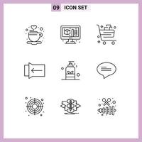 Mobile Interface Outline Set of 9 Pictograms of oil beauty buy touch gesture Editable Vector Design Elements