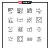 Modern Set of 16 Outlines Pictograph of take off server flight shop Editable Vector Design Elements