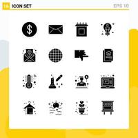 Pack of 16 Modern Solid Glyphs Signs and Symbols for Web Print Media such as media breaking news install male solution Editable Vector Design Elements