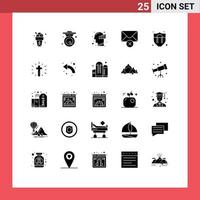 Pack of 25 Modern Solid Glyphs Signs and Symbols for Web Print Media such as protection message metal mail statistics Editable Vector Design Elements