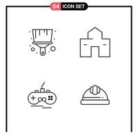 Group of 4 Filledline Flat Colors Signs and Symbols for brush wireless building hut gamepad Editable Vector Design Elements