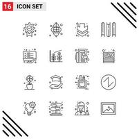 Modern Set of 16 Outlines Pictograph of data checklist festival files document Editable Vector Design Elements