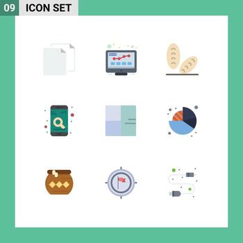 Pictogram Set of 9 Simple Flat Colors of buildings architecture baguette search mobile Editable Vector Design Elements